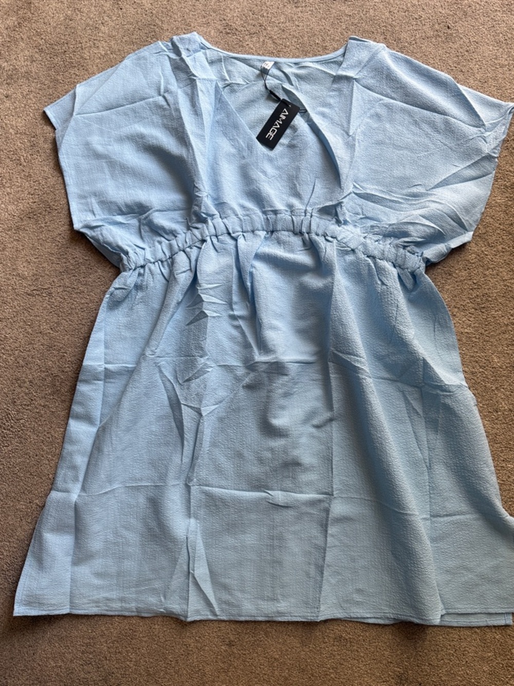 AIMAGE Woman’s New Textured Light Blue Swim Coverup Tunic Elastic Waist XL